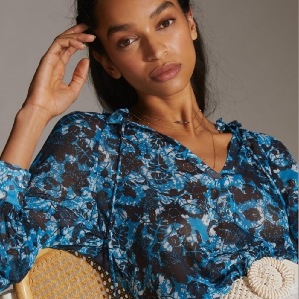 NWT Anthropologie By Anthropologie Sheer Printed Peasant SIZE SMALL - Picture 2 of 10